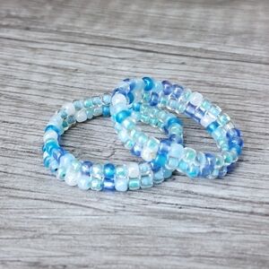 Blue Glass Seed Beaded Stackable Ring